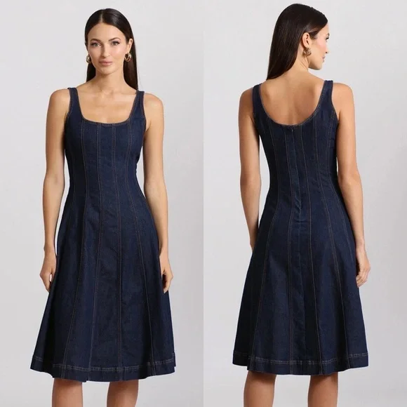 Brand New - AVEC LES FILLES Denim Fit-and-flare Midi Dress πβ¨ - Picture 2 of 13